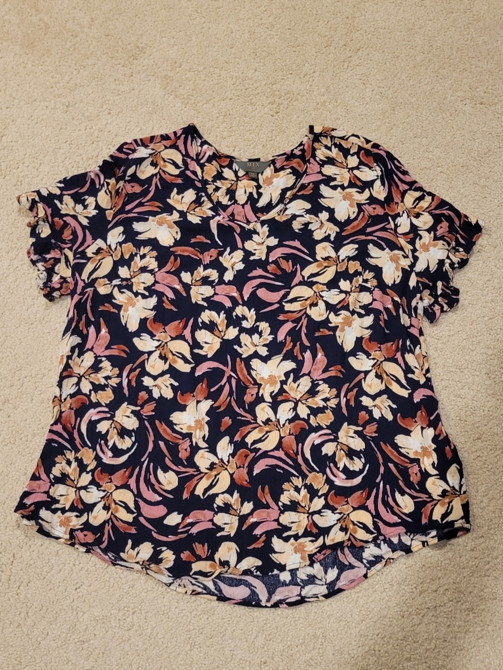 41 Hawthorn Navy Floral V-Neck Short Sleeve Blouse